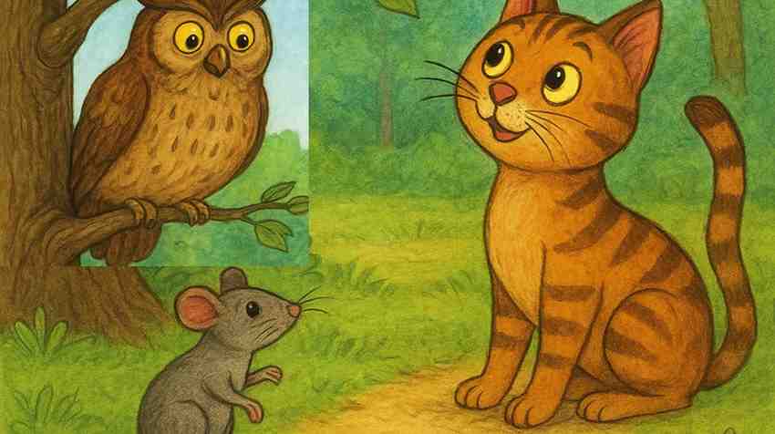 उल्लू-और-चतुर-बिलौटा---Owl-and-the-Clever-Kitten